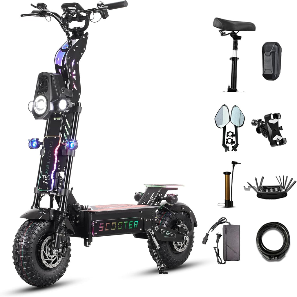 T90 Pro Electric Scooter for Adults, 10000W Dual Motor, 68 MPH Max Speed, 72V Removable Battery, 14" Off-Road Tires 800lbs Max Load, Music Light, Waterproof, 65 Mile Range, Fast E-Scooter👄