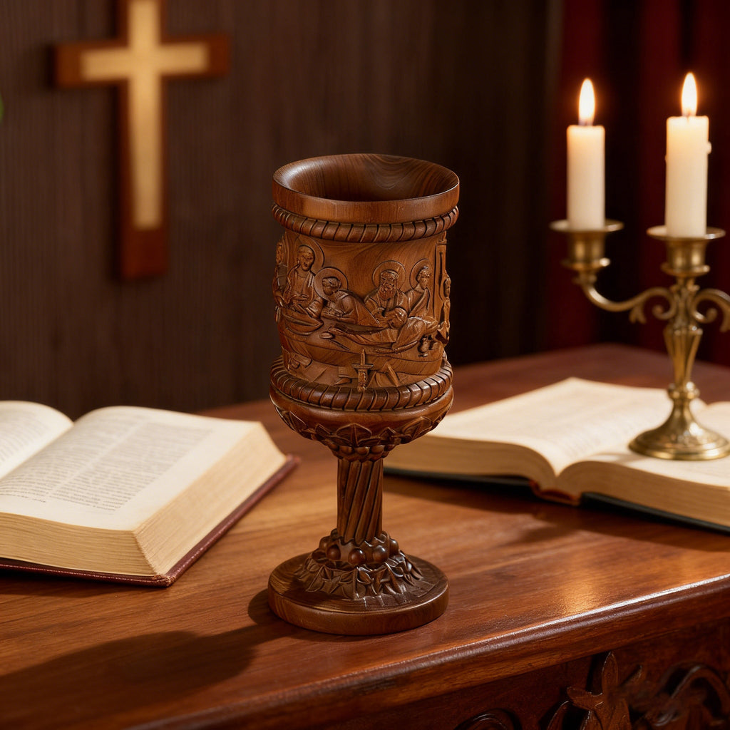 Boxwood "Last Supper" Chalice  Hand-Carved Communion Cup | Eternal Symbol of Redemption & Fellowship💋