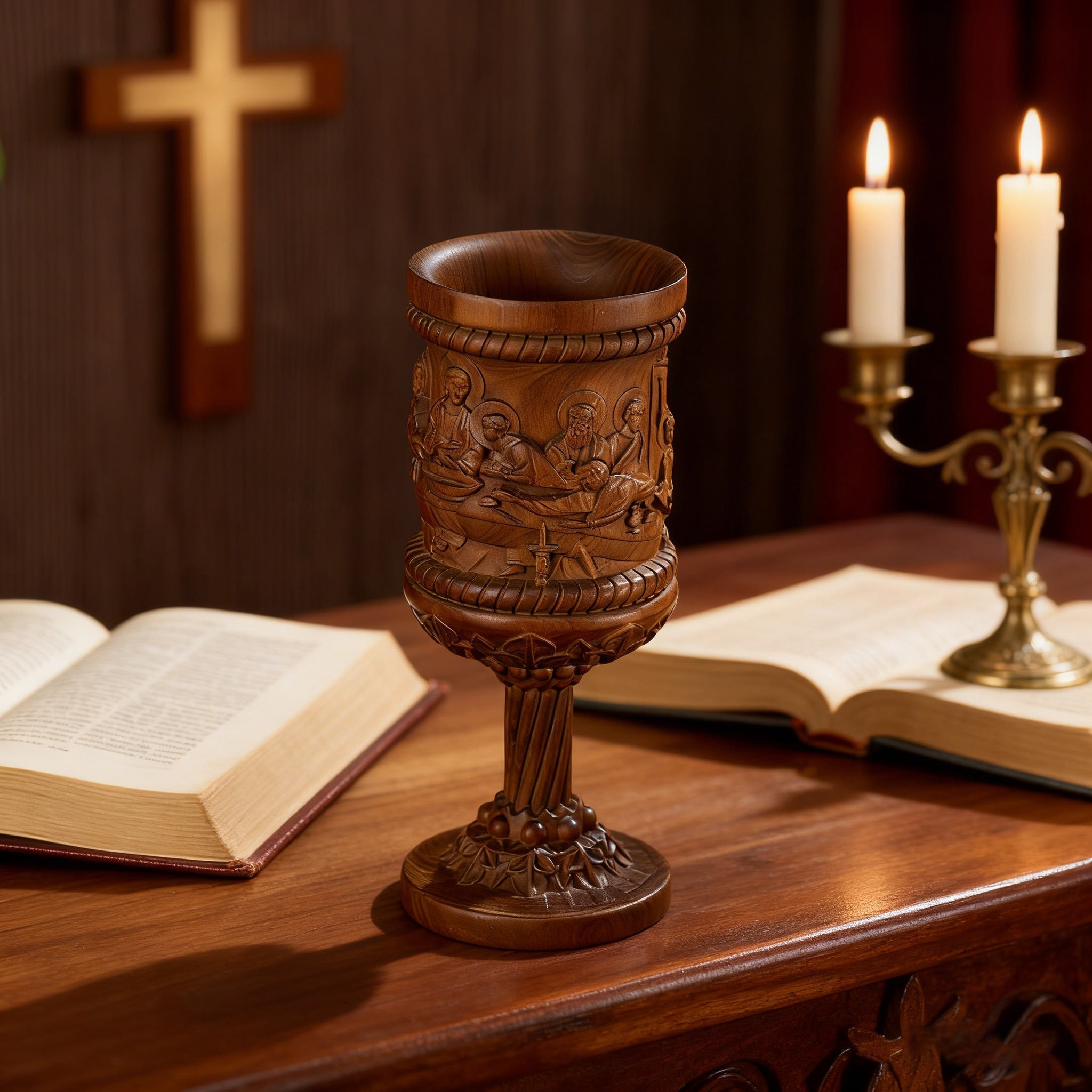 Boxwood "Last Supper" Chalice  Hand-Carved Communion Cup | Eternal Symbol of Redemption & Fellowship💋