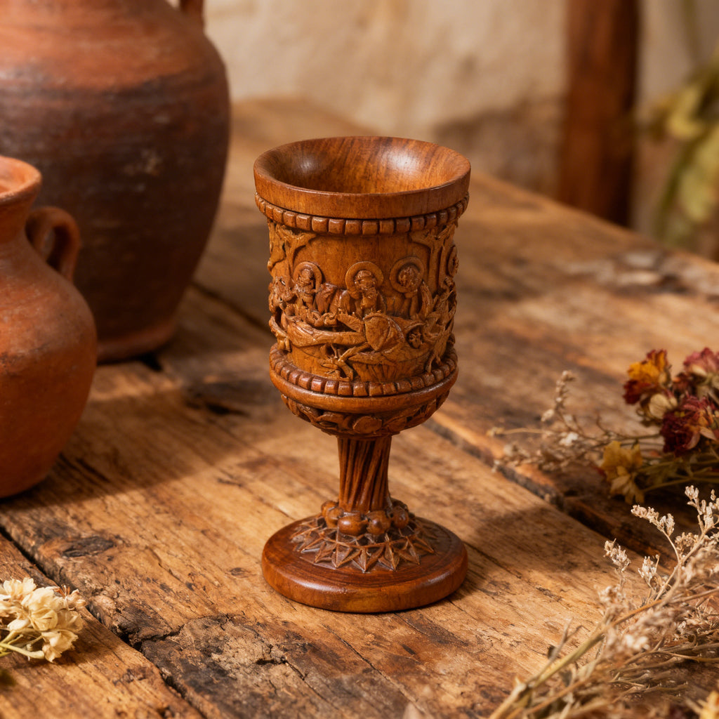 Boxwood "Last Supper" Chalice  Hand-Carved Communion Cup | Eternal Symbol of Redemption & Fellowship💋