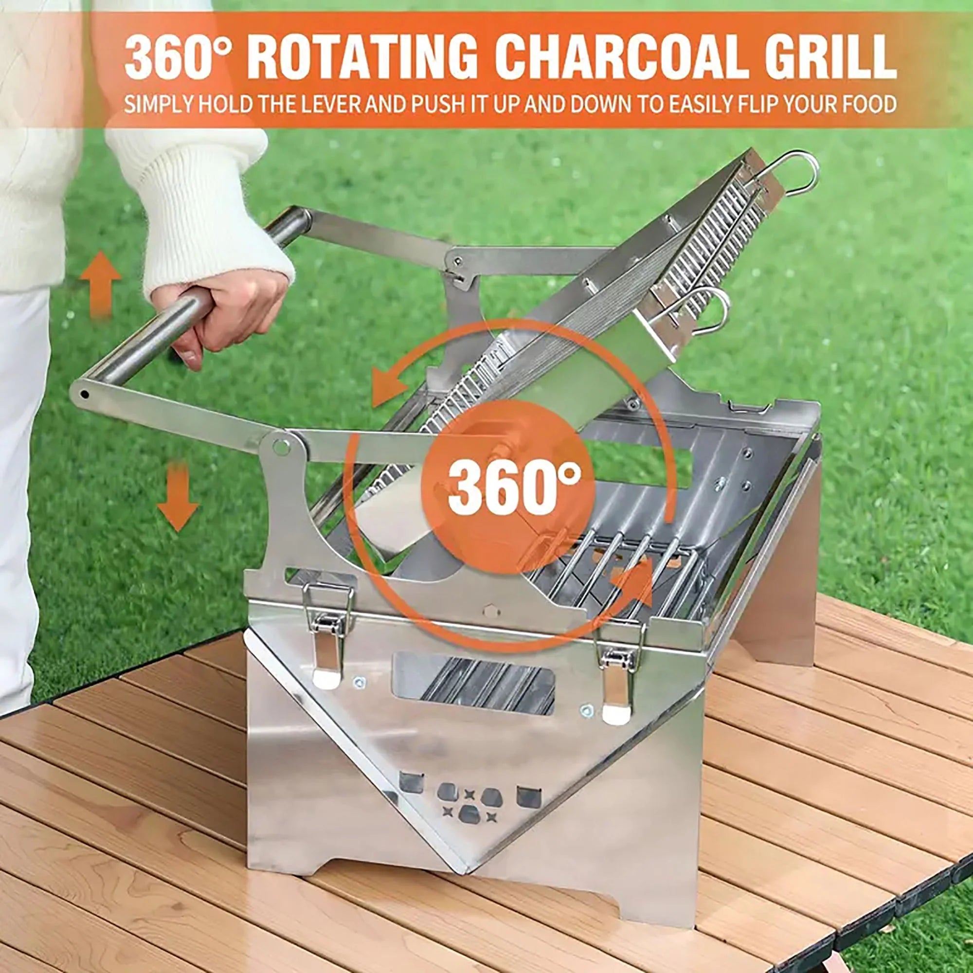 360° Rotating Barbecue Grill, Stainless SteelFlipping Barbecue Grills, Portable CampingCharcoal BBQ Grill Outdoor, Detachable PortableCharcoal Barbecue Grill for Picnic Yard Part🔥