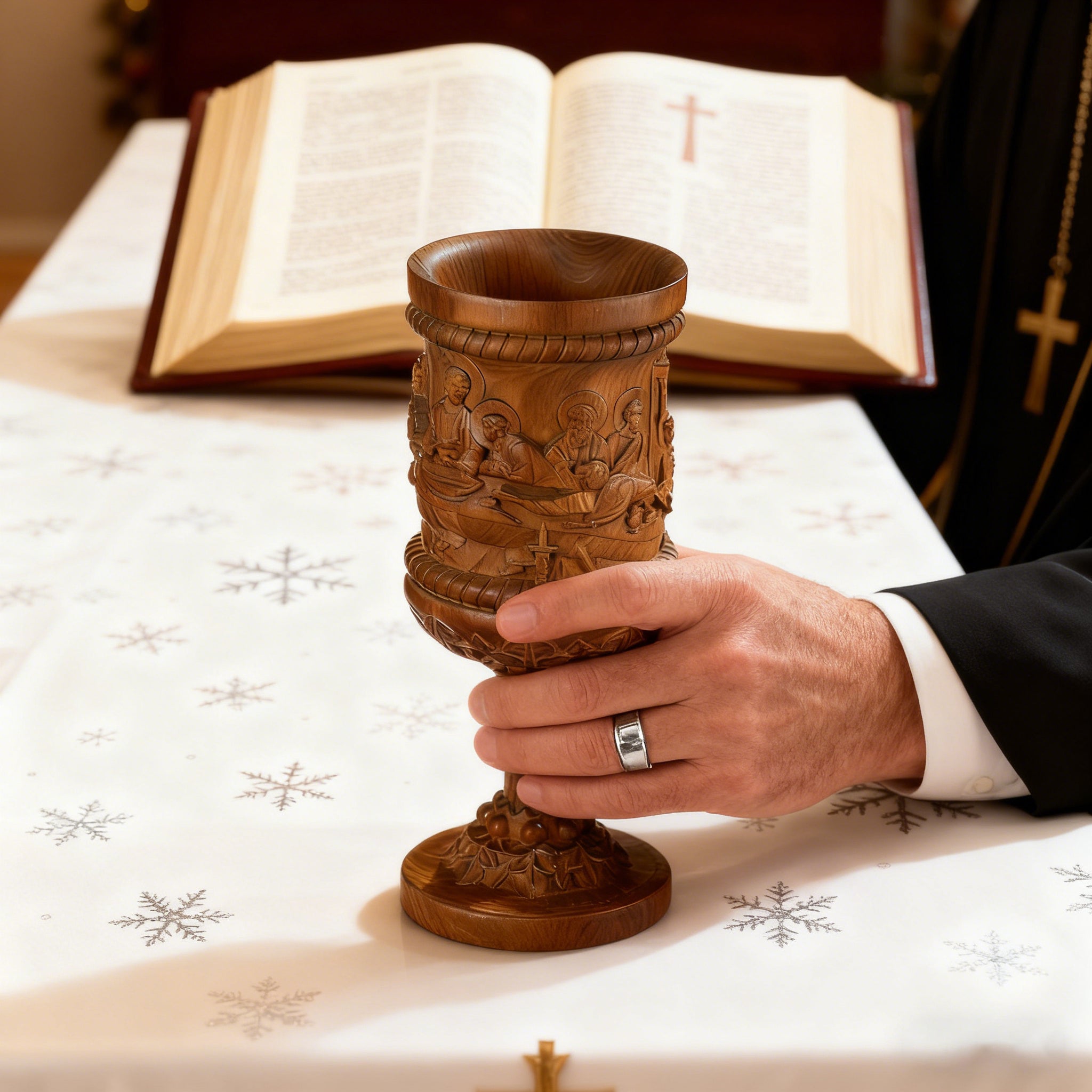 Boxwood "Last Supper" Chalice  Hand-Carved Communion Cup | Eternal Symbol of Redemption & Fellowship💋