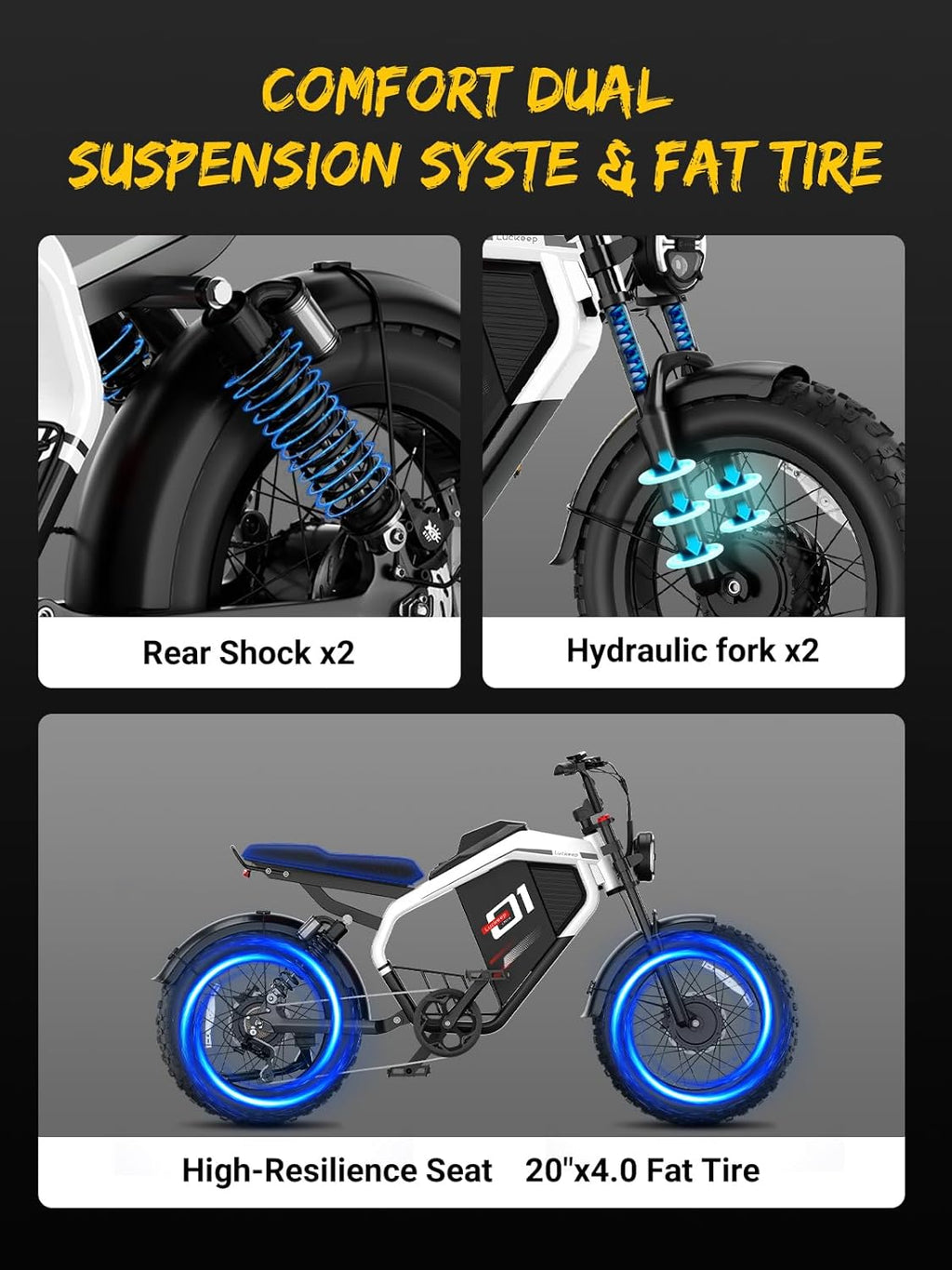 Electric Bike for Adults/Teen,2000W/3000W Peak Dual Motor,37.5/32 MPH, 48V/52V, 20AH-40AH Dual Battery Ebike,80/160 Miles 20" Fat Tire Electric Dirt bike,Electric Moped Ebike for Adults💋