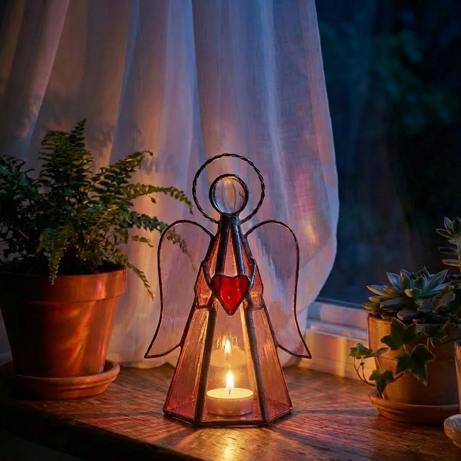 ✨ Guardian Angel Stained Glass Angel Candle Holder💋