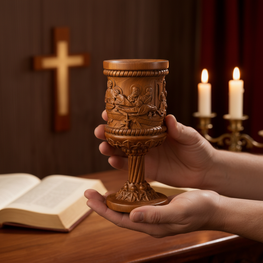 Boxwood "Last Supper" Chalice  Hand-Carved Communion Cup | Eternal Symbol of Redemption & Fellowship💋
