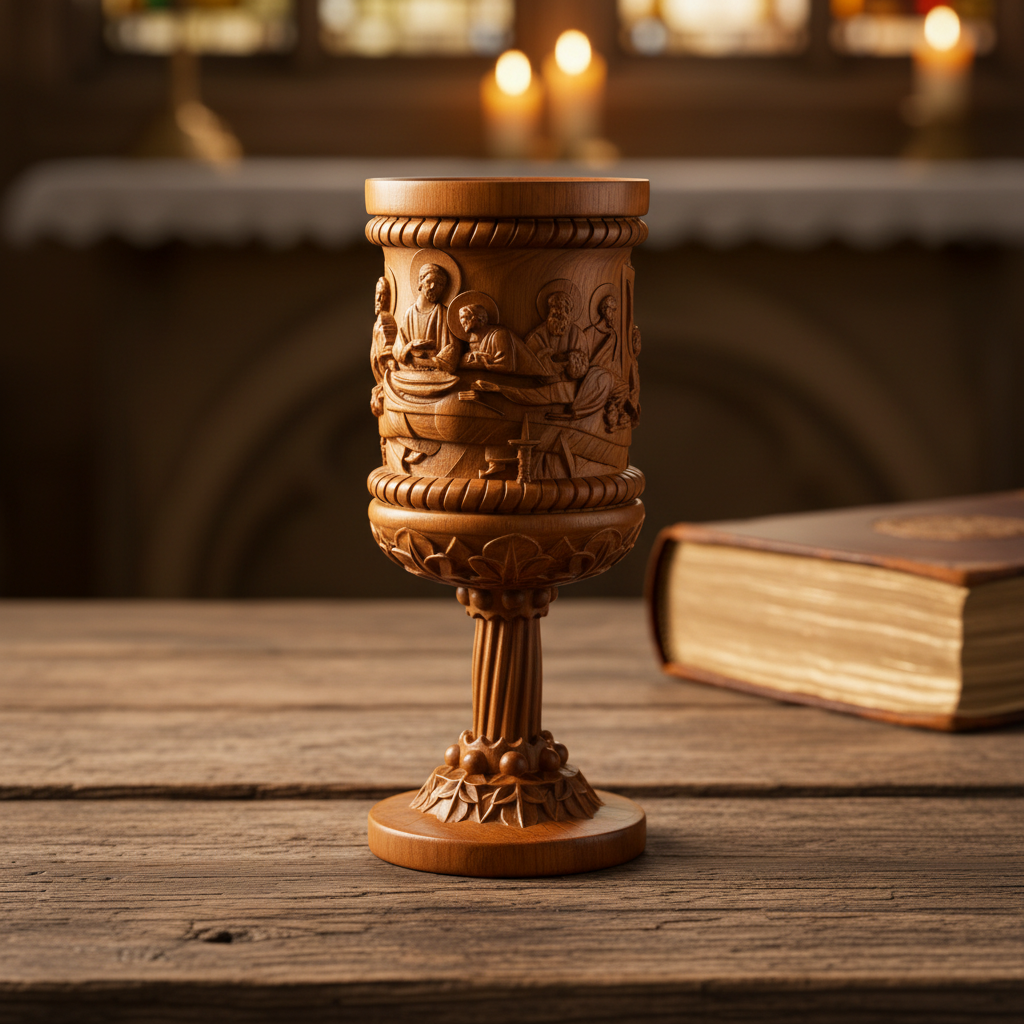 Boxwood "Last Supper" Chalice  Hand-Carved Communion Cup | Eternal Symbol of Redemption & Fellowship💋