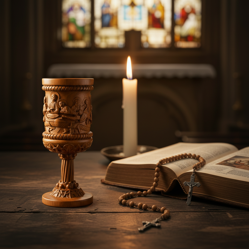 Boxwood "Last Supper" Chalice  Hand-Carved Communion Cup | Eternal Symbol of Redemption & Fellowship💋