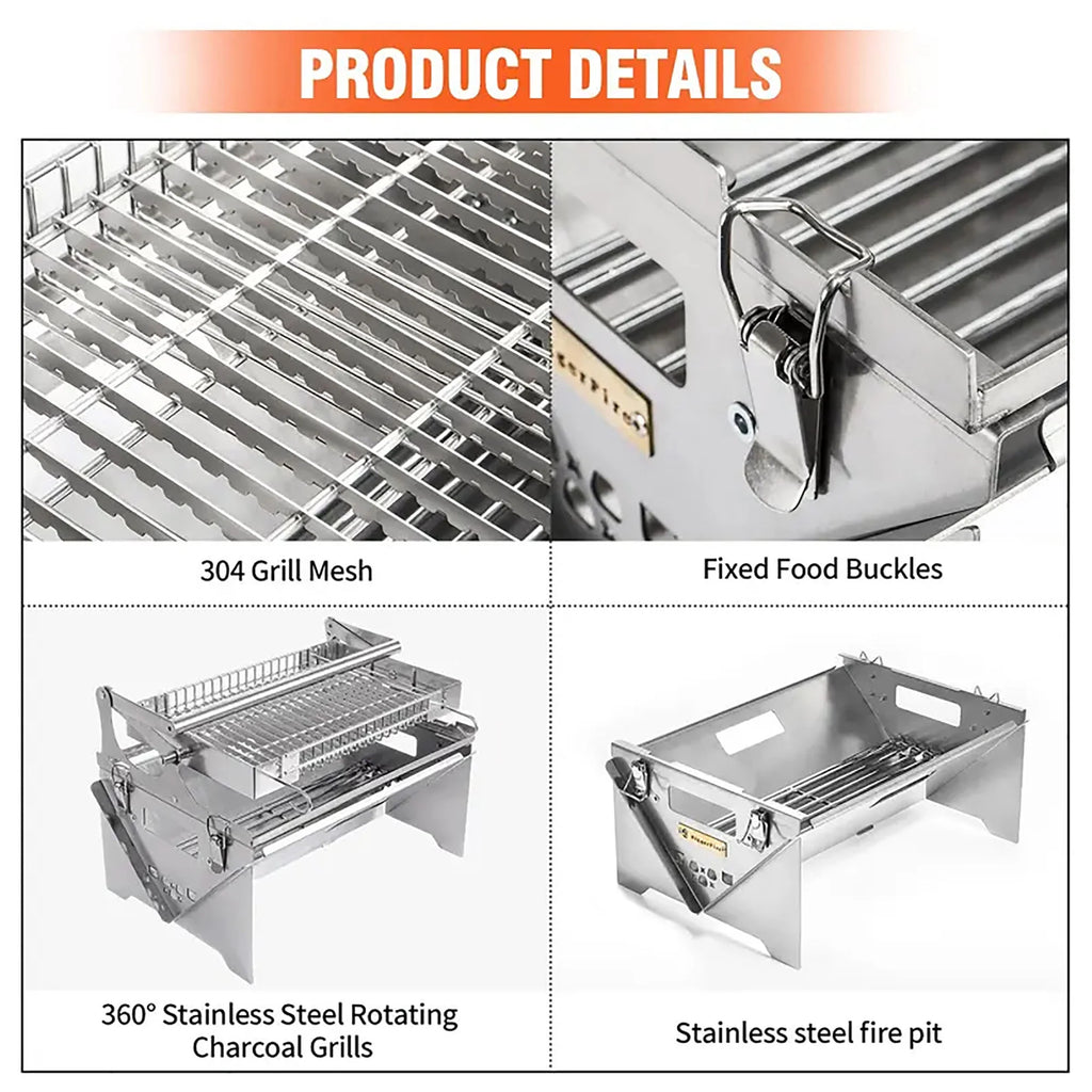 360° Rotating Barbecue Grill, Stainless SteelFlipping Barbecue Grills, Portable CampingCharcoal BBQ Grill Outdoor, Detachable PortableCharcoal Barbecue Grill for Picnic Yard Part🔥
