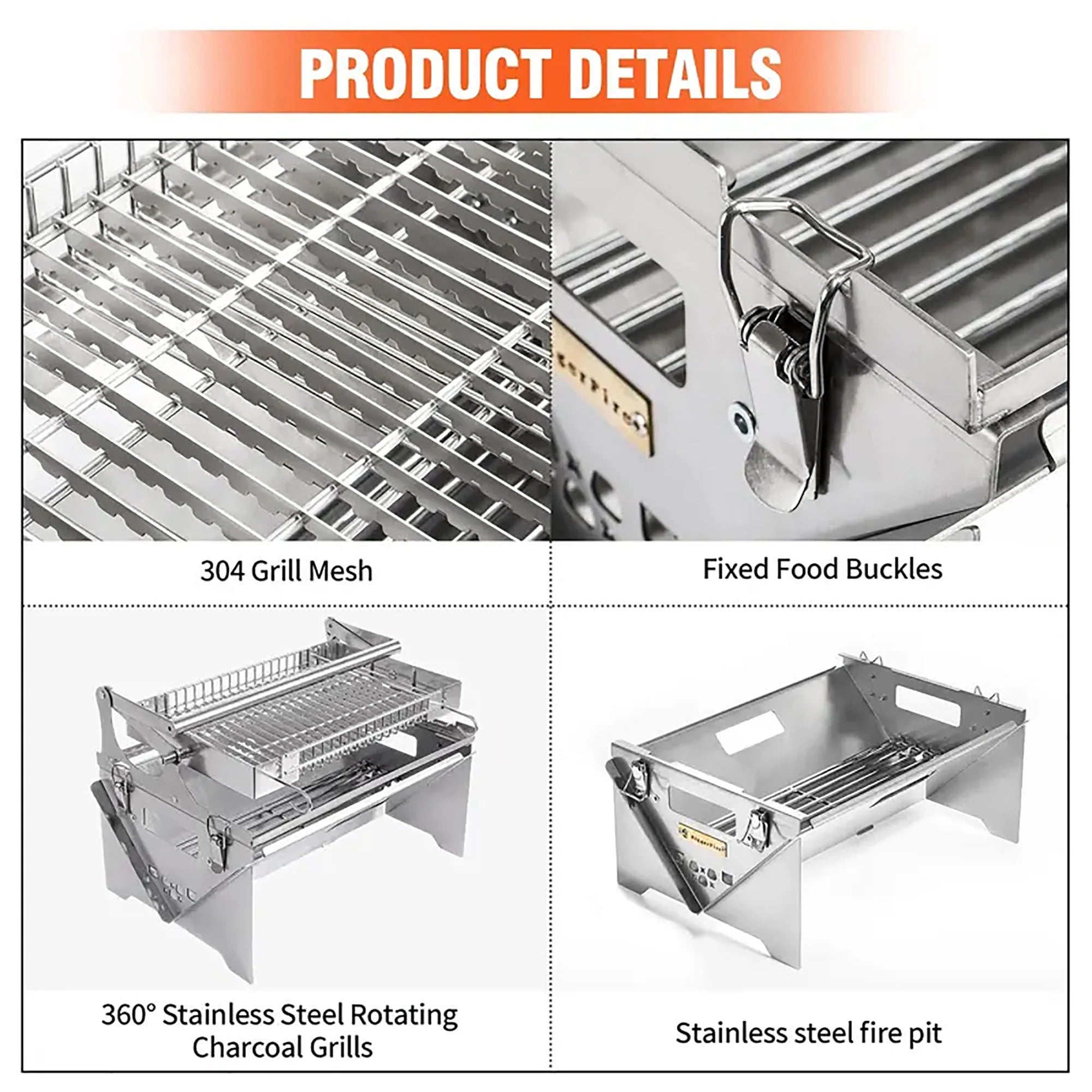 360° Rotating Barbecue Grill, Stainless SteelFlipping Barbecue Grills, Portable CampingCharcoal BBQ Grill Outdoor, Detachable PortableCharcoal Barbecue Grill for Picnic Yard Part🔥