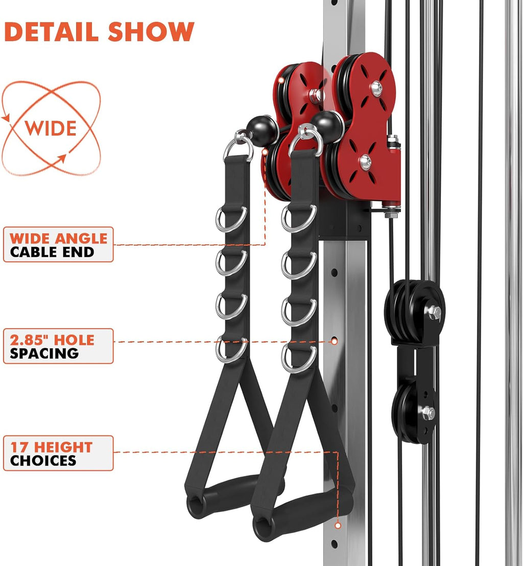 Wall Mount Cable Station, Cable Crossover Machine with Dual Pulley System and 18 Adjustable Positions for Home Gym Fitness Equipment🔥