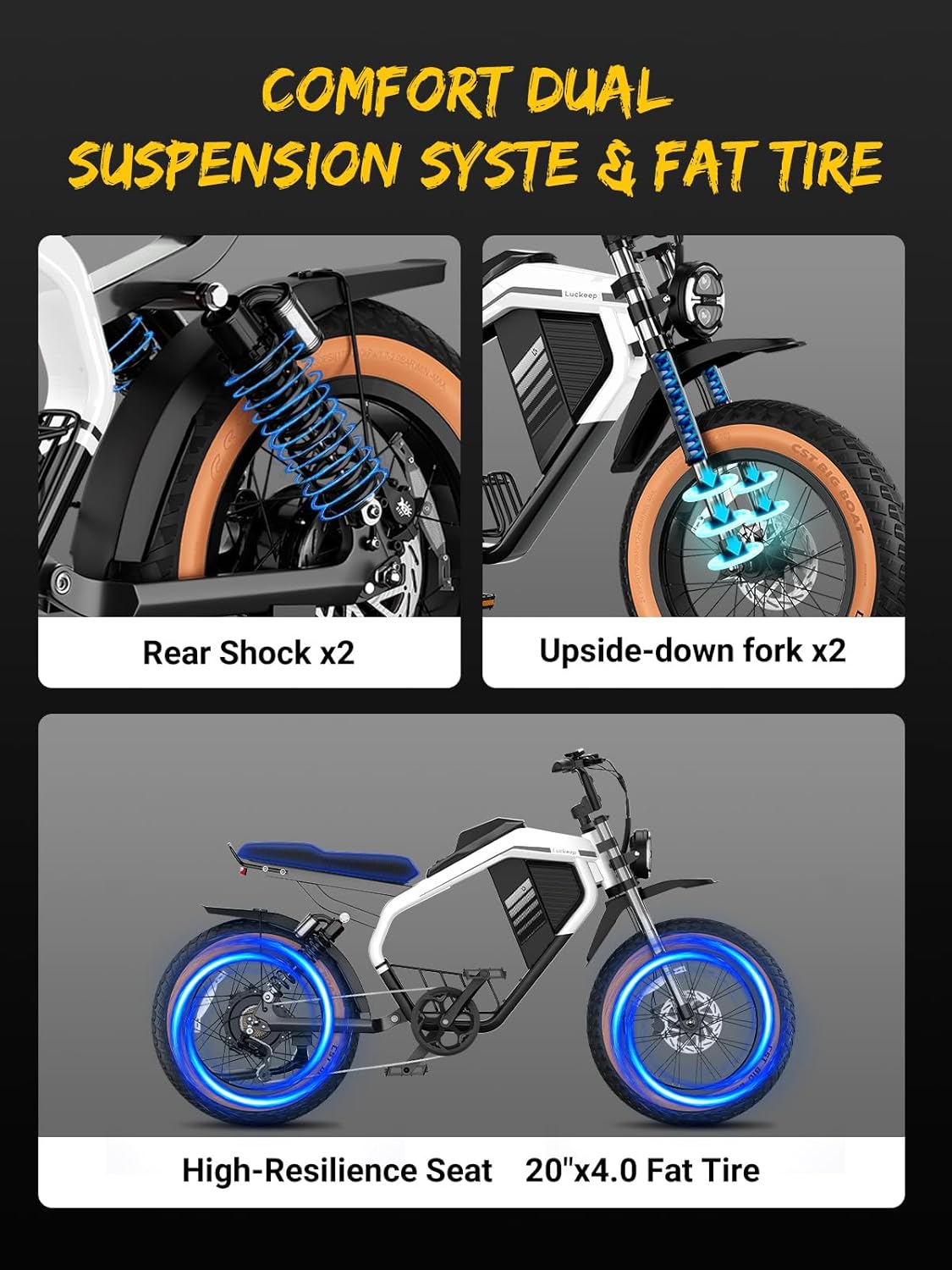 Electric Bike for Adults/Teen,2000W/3000W Peak Dual Motor,37.5/32 MPH, 48V/52V, 20AH-40AH Dual Battery Ebike,80/160 Miles 20" Fat Tire Electric Dirt bike,Electric Moped Ebike for Adults💋