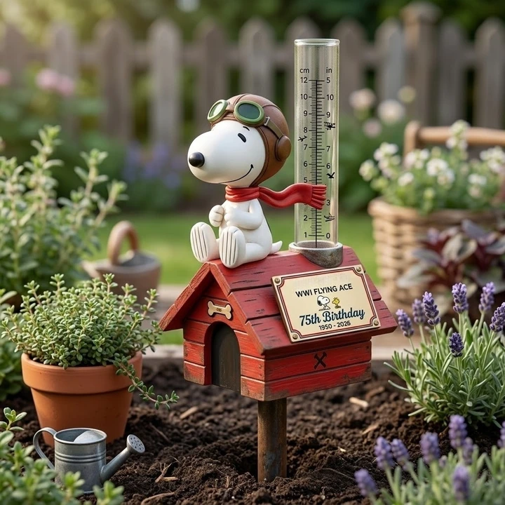 Snoopy 75th Birthday Rain Gauge Garden Stake💋