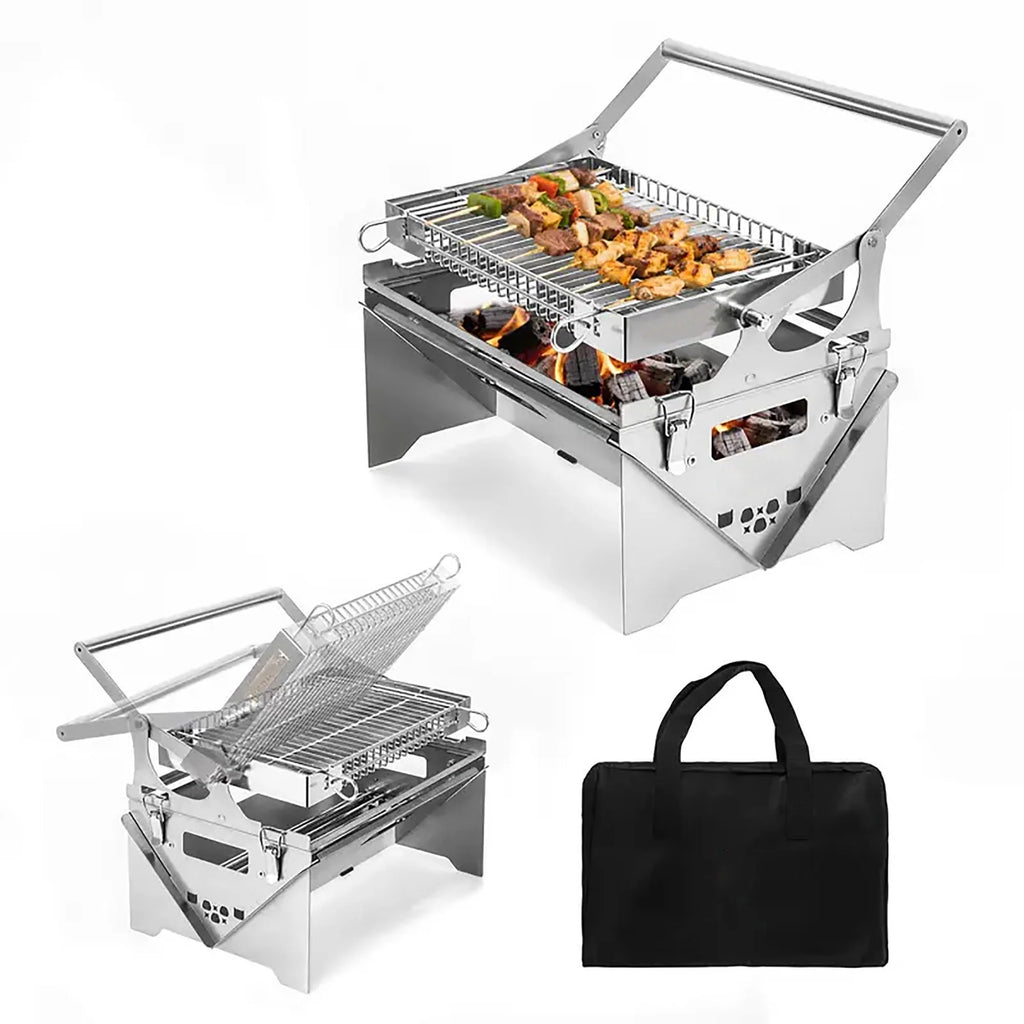 360° Rotating Barbecue Grill, Stainless SteelFlipping Barbecue Grills, Portable CampingCharcoal BBQ Grill Outdoor, Detachable PortableCharcoal Barbecue Grill for Picnic Yard Part🔥