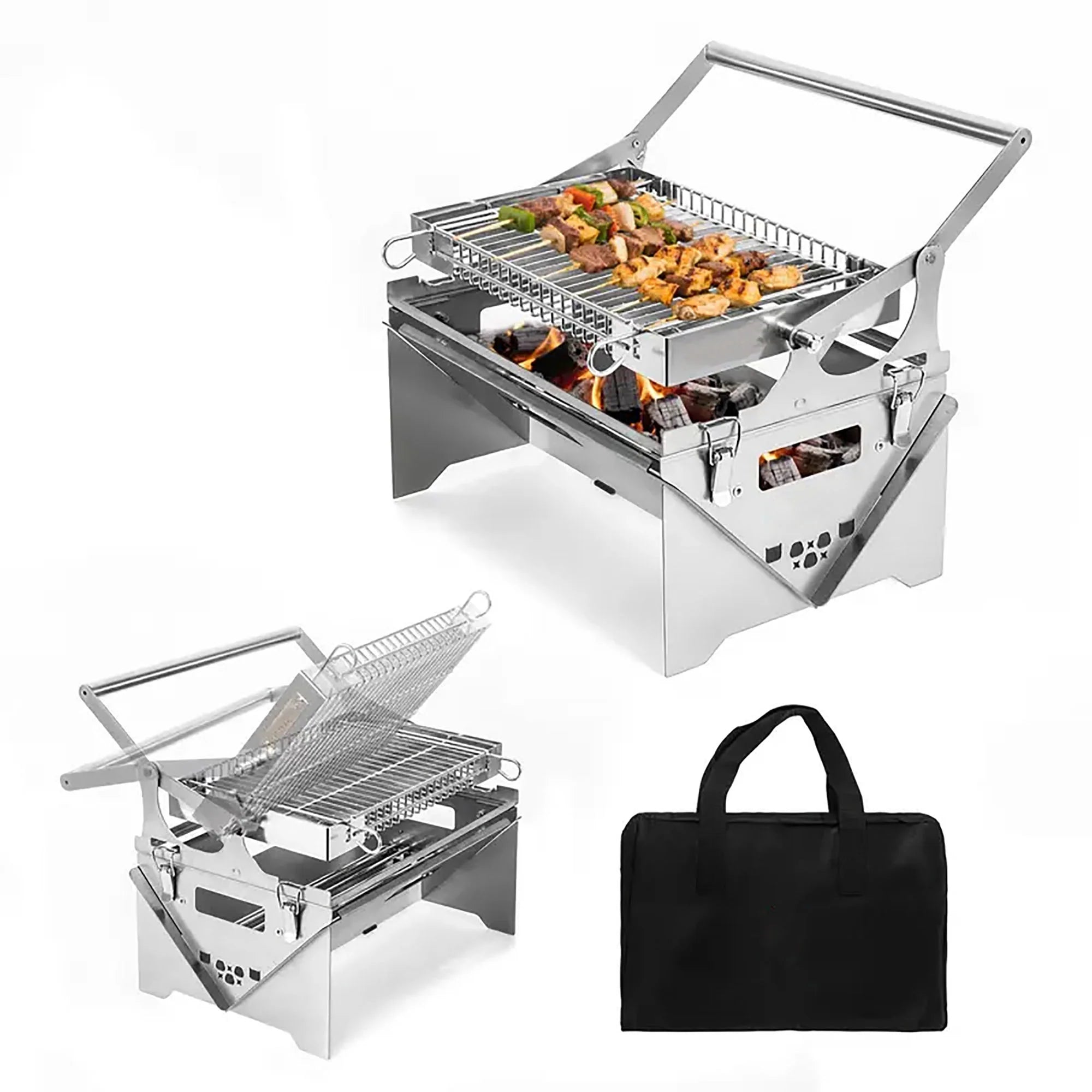 360° Rotating Barbecue Grill, Stainless SteelFlipping Barbecue Grills, Portable CampingCharcoal BBQ Grill Outdoor, Detachable PortableCharcoal Barbecue Grill for Picnic Yard Part🔥