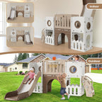 9 in 1 Toddler Slide Set, Kids Climber Slide Playset w/Long Slope, Telescope, Storage Space, Enclosed Steps, Indoor Outdoor Playground for Age 3+ Years Old (White & Gray)💋