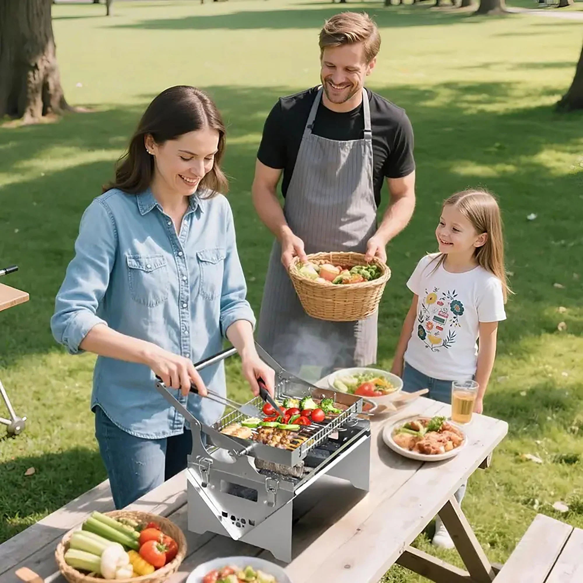 360° Rotating Barbecue Grill, Stainless SteelFlipping Barbecue Grills, Portable CampingCharcoal BBQ Grill Outdoor, Detachable PortableCharcoal Barbecue Grill for Picnic Yard Part🔥