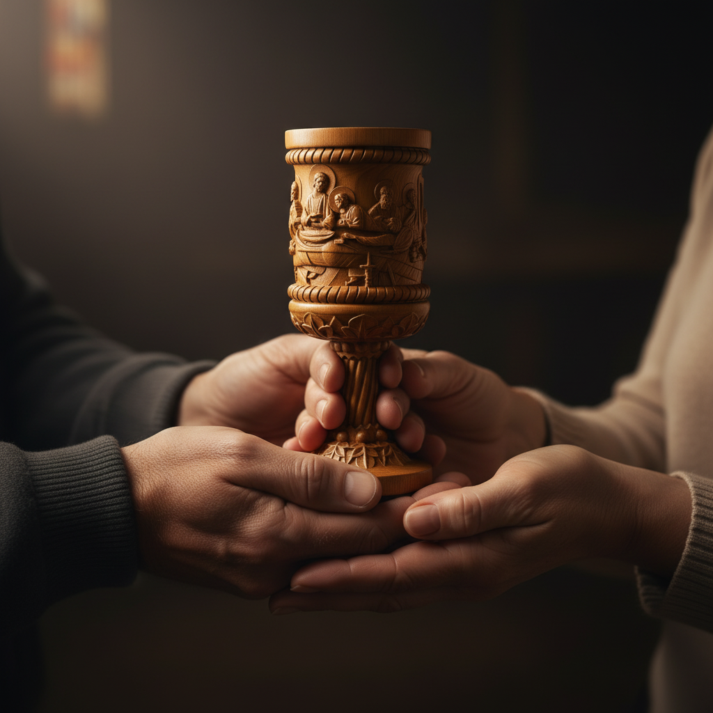 Boxwood "Last Supper" Chalice  Hand-Carved Communion Cup | Eternal Symbol of Redemption & Fellowship💋