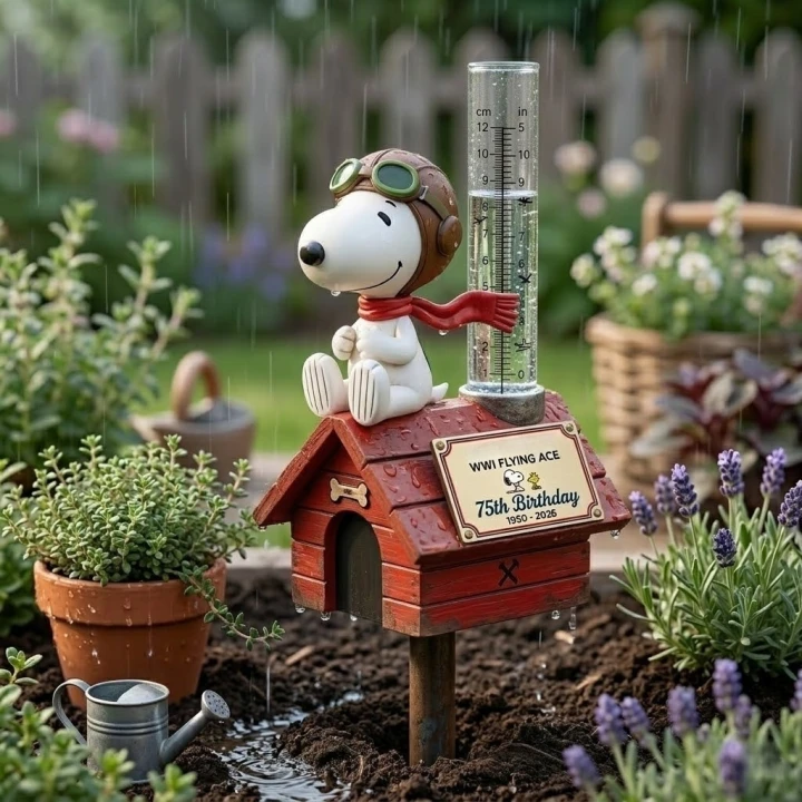 Snoopy 75th Birthday Rain Gauge Garden Stake💋