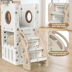 9 in 1 Toddler Slide Set, Kids Climber Slide Playset w/Long Slope, Telescope, Storage Space, Enclosed Steps, Indoor Outdoor Playground for Age 3+ Years Old (White & Gray)💋
