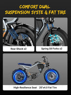 Electric Bike for Adults/Teen,2000W/3000W Peak Dual Motor,37.5/32 MPH, 48V/52V, 20AH-40AH Dual Battery Ebike,80/160 Miles 20" Fat Tire Electric Dirt bike,Electric Moped Ebike for Adults💋