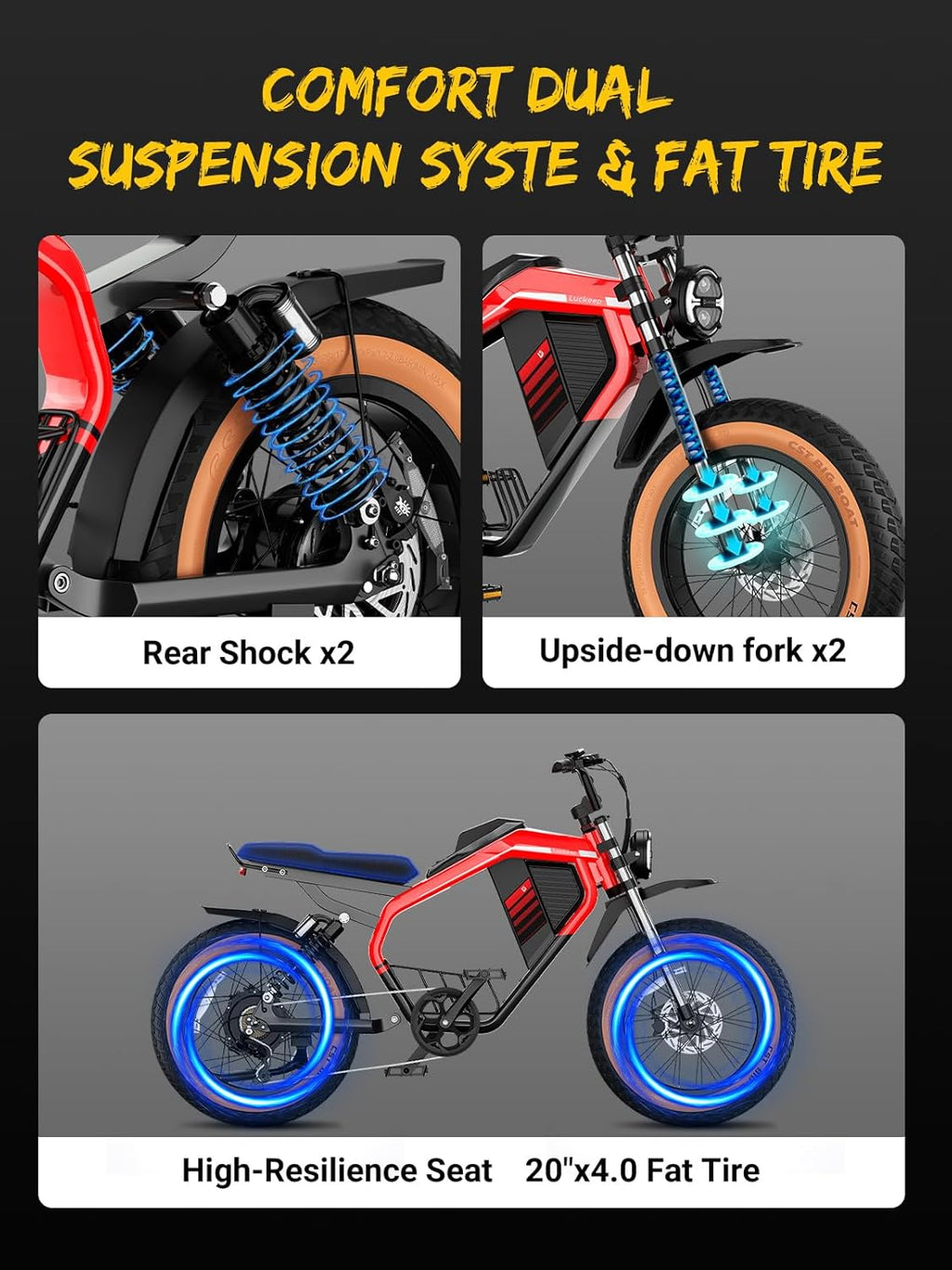 Electric Bike for Adults/Teen,2000W/3000W Peak Dual Motor,37.5/32 MPH, 48V/52V, 20AH-40AH Dual Battery Ebike,80/160 Miles 20" Fat Tire Electric Dirt bike,Electric Moped Ebike for Adults💋