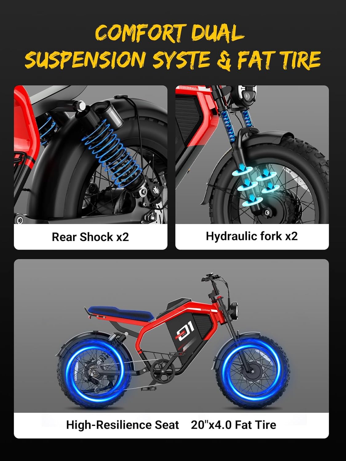 Electric Bike for Adults/Teen,2000W/3000W Peak Dual Motor,37.5/32 MPH, 48V/52V, 20AH-40AH Dual Battery Ebike,80/160 Miles 20" Fat Tire Electric Dirt bike,Electric Moped Ebike for Adults💋