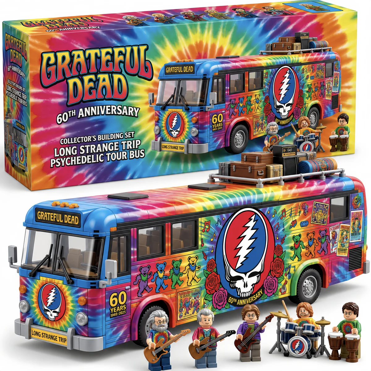Grateful Dead 60th Anniversary Psychedelic Tour Bus Collector’s Building Set💋
