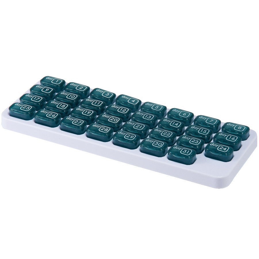 💊Monthly Pill Organizer with Lid - Arthritis-Friendly Easy-Open Lids 31 Removable Daily Pill Pods Date Reminder & Travel Case for Vitamins & Medications💋
