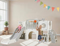 9 in 1 Toddler Slide Set, Kids Climber Slide Playset w/Long Slope, Telescope, Storage Space, Enclosed Steps, Indoor Outdoor Playground for Age 3+ Years Old (White & Gray)💋