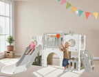 9 in 1 Toddler Slide Set, Kids Climber Slide Playset w/Long Slope, Telescope, Storage Space, Enclosed Steps, Indoor Outdoor Playground for Age 3+ Years Old (White & Gray)💋