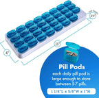💊Monthly Pill Organizer with Lid - Arthritis-Friendly Easy-Open Lids 31 Removable Daily Pill Pods Date Reminder & Travel Case for Vitamins & Medications💋