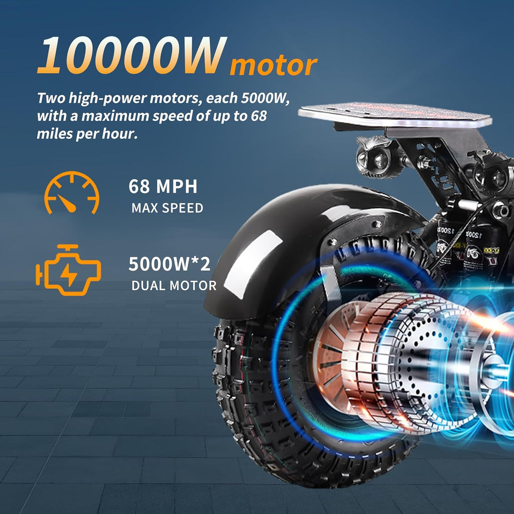 T90 Pro Electric Scooter for Adults, 10000W Dual Motor, 68 MPH Max Speed, 72V Removable Battery, 14" Off-Road Tires 800lbs Max Load, Music Light, Waterproof, 65 Mile Range, Fast E-Scooter👄