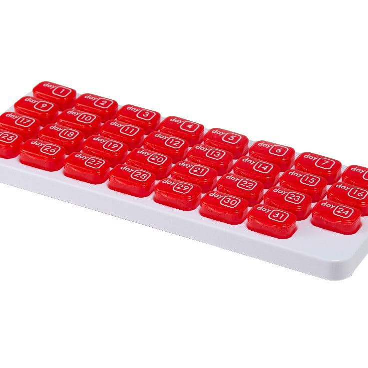 💊Monthly Pill Organizer with Lid - Arthritis-Friendly Easy-Open Lids 31 Removable Daily Pill Pods Date Reminder & Travel Case for Vitamins & Medications💋